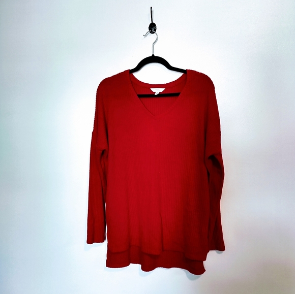 Time and Tru Tops - Time and Tru red v neck ribbed long sleeve top, stretchy fabric size small
